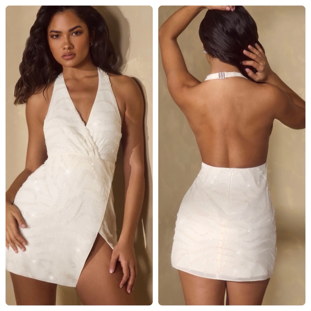 NWT Oh Polly SASKIA Sleeveless Wrap Over Mini Dress in Off White size 6